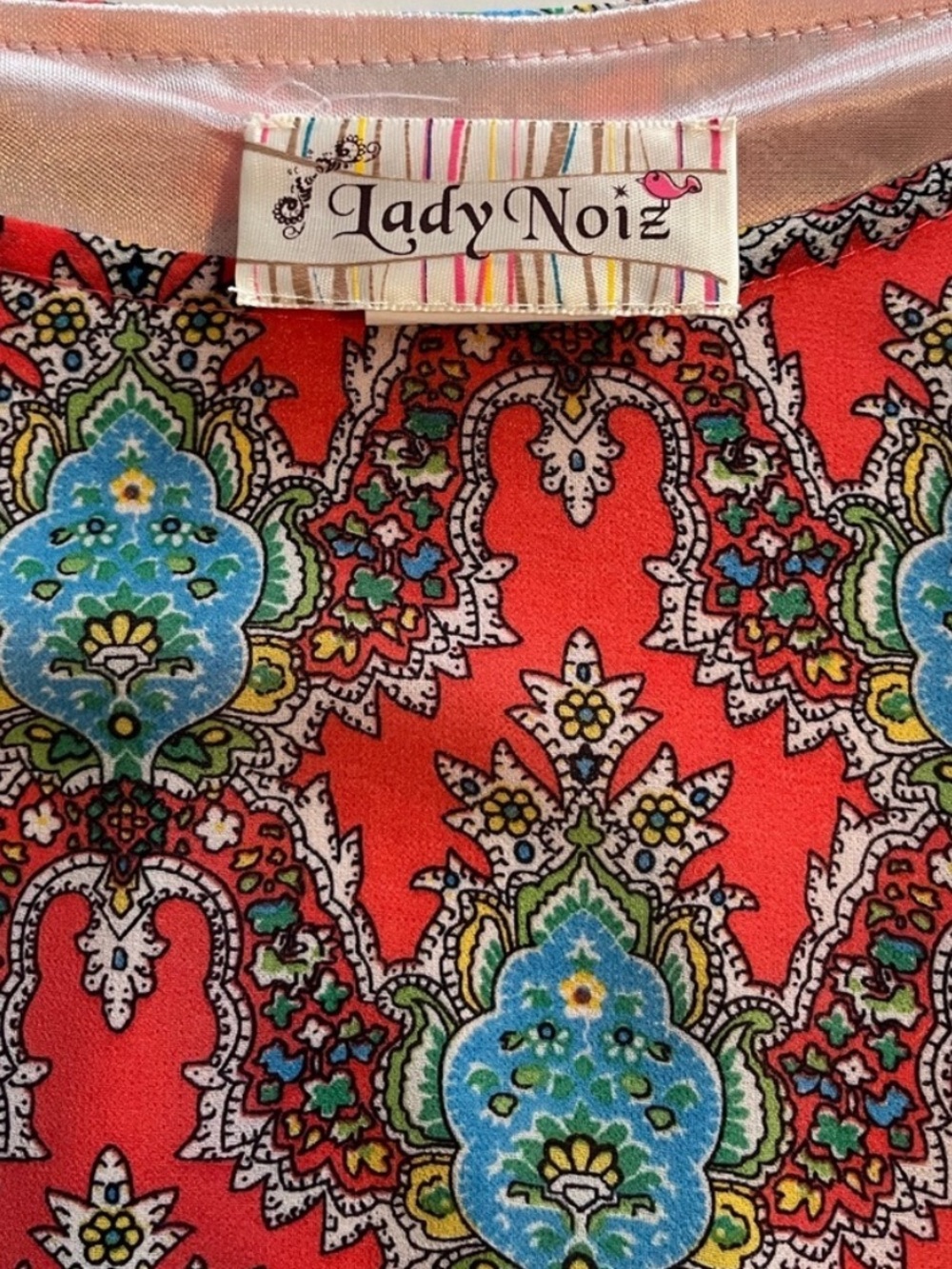 Lady Noiz Coral Paisley Boho Dress Bell Sleeves Crochet Lace Small - Picture 10 of 15